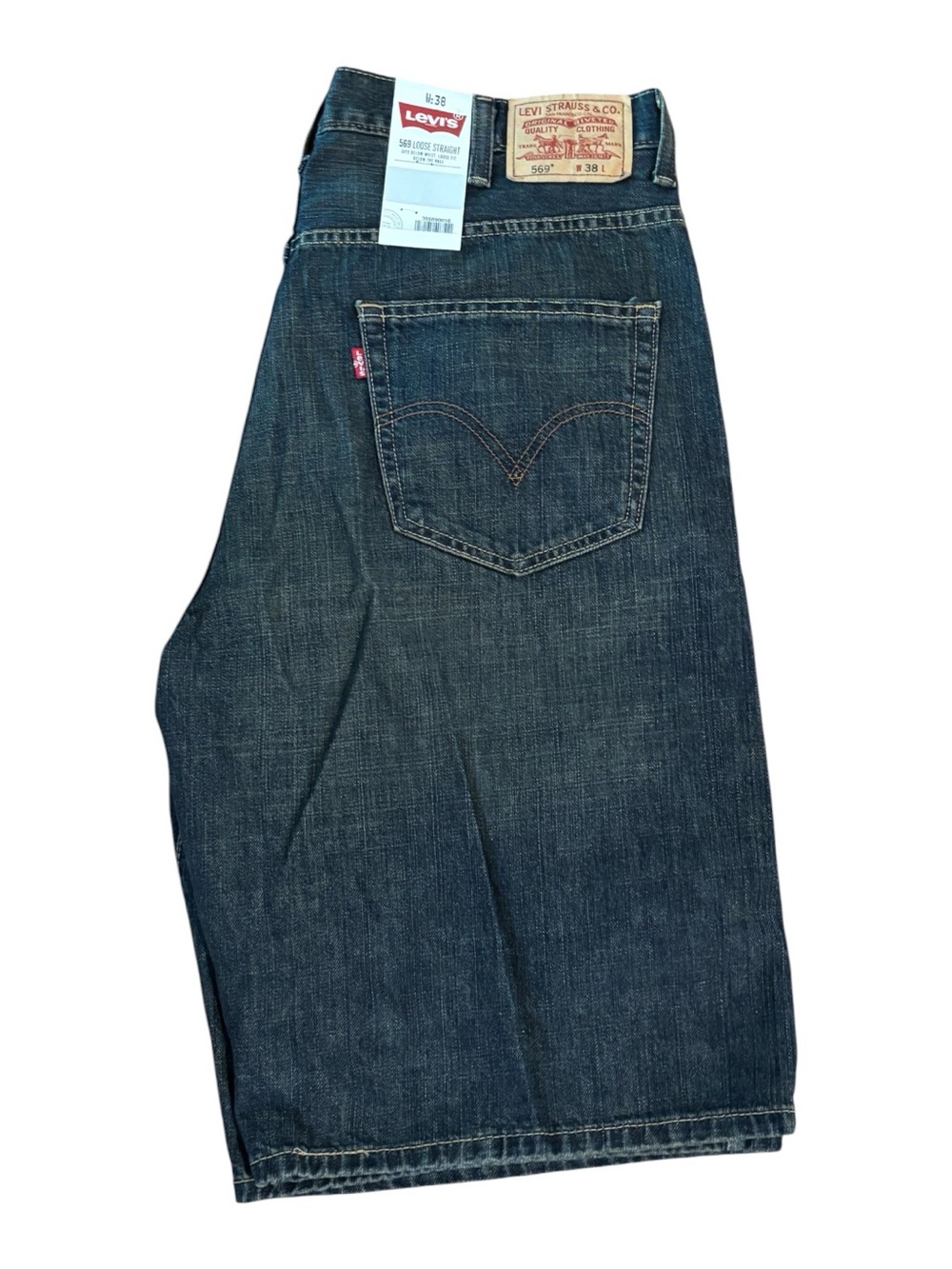 Levi's Men's Dark Blue Denim Jeans Shorts Jorts 569 Baggy Loose Fit Dark Wash 38